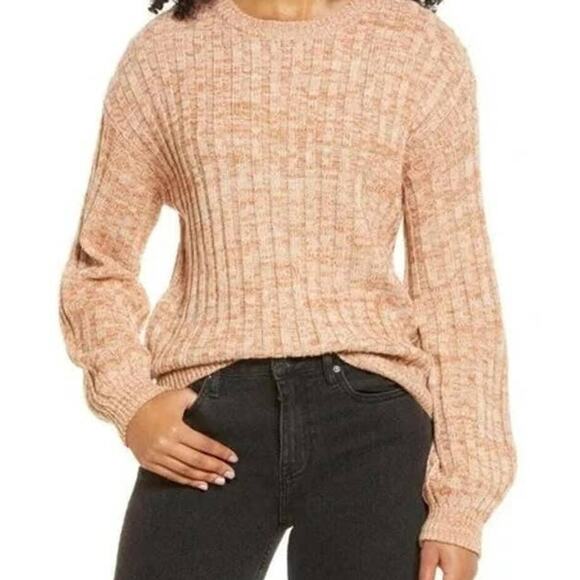 BlankNYC Soft Crew Neck Rib Knit Pullover Sweater Sz Medium Toffee Heather NWT - Picture 1 of 8